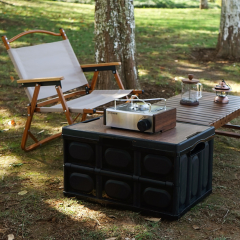 Waterproof collapse wood lid keep your camping gear organized and easily accessible while also having a stylish and functional storage solution